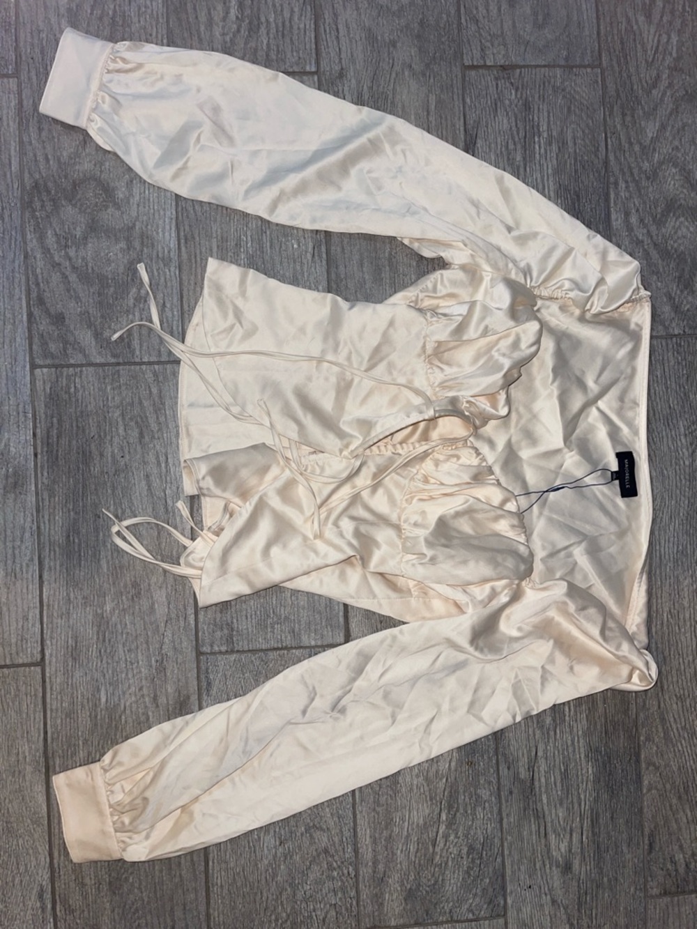 Silky Cream Satin Long-Sleeve Top